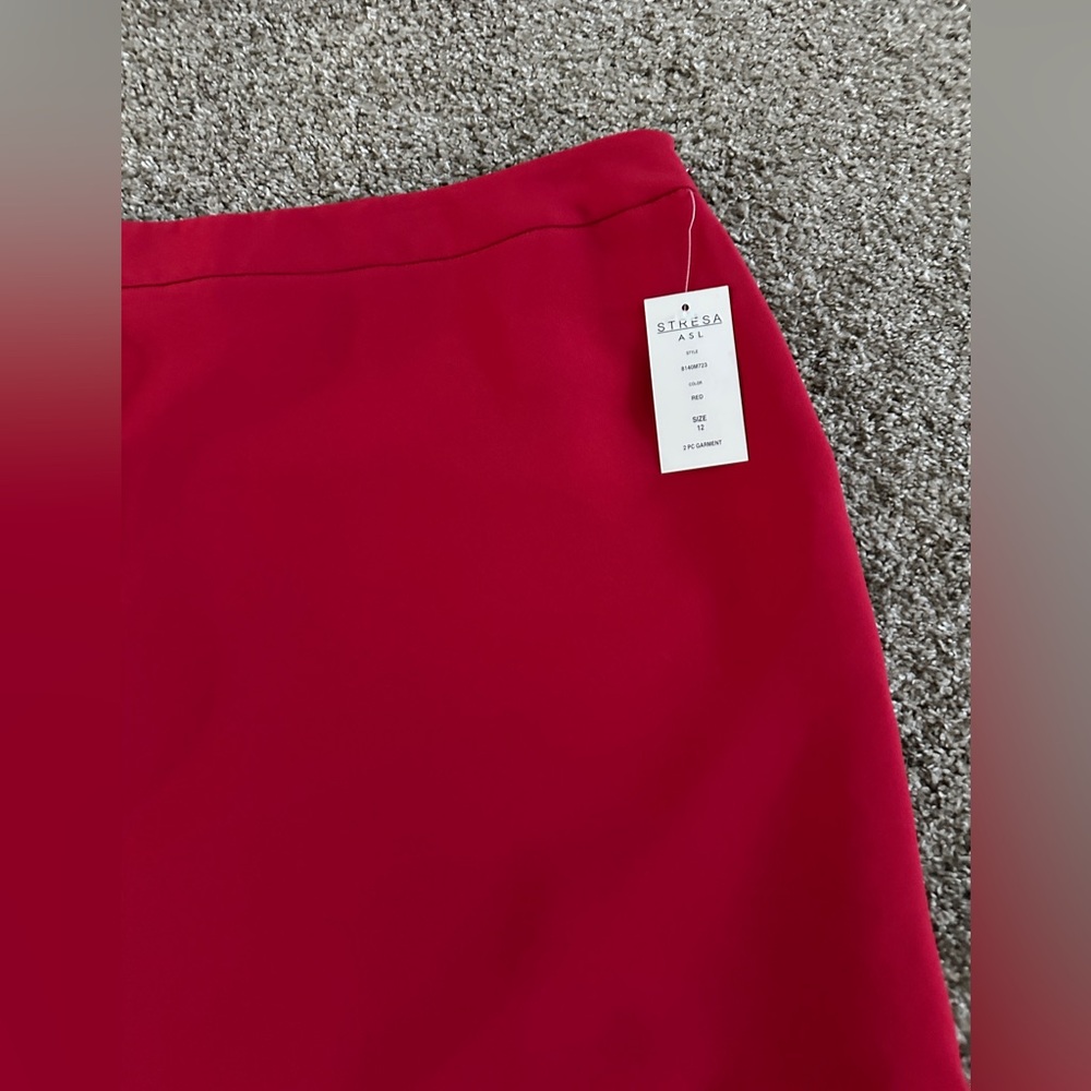 Red skirt & blazer jacket set lined shoulder pads ruffles collar size 12 - Picture 5 of 16